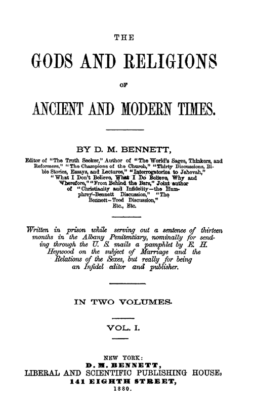 (image for) The Gods and Religions of Ancient and Modern Times - Vol. 1